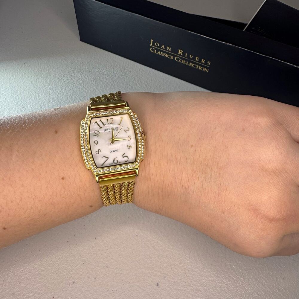 Joan Rivers Classics V377 Gold Tone Crystal MOP Quartz Watch Box